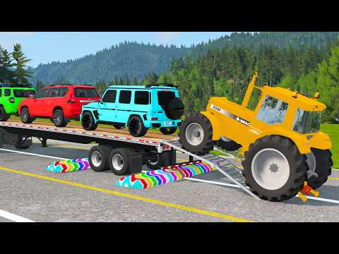 Flatbed Truck Mcqueen | Transportation with Truck - Pothole vs Car # - BeamNG.Drive