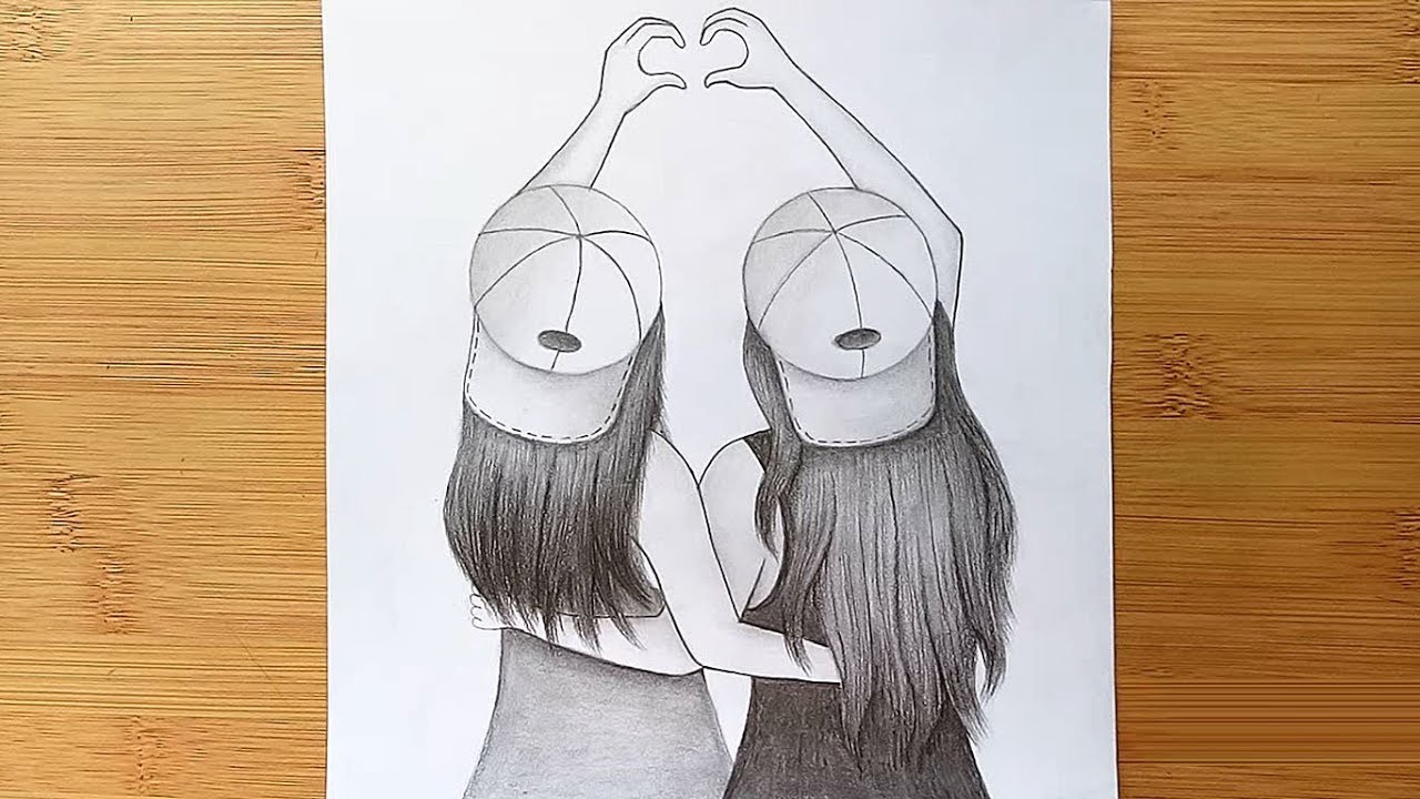 Best friend Drawing\How to draw best friend with pencil sketch