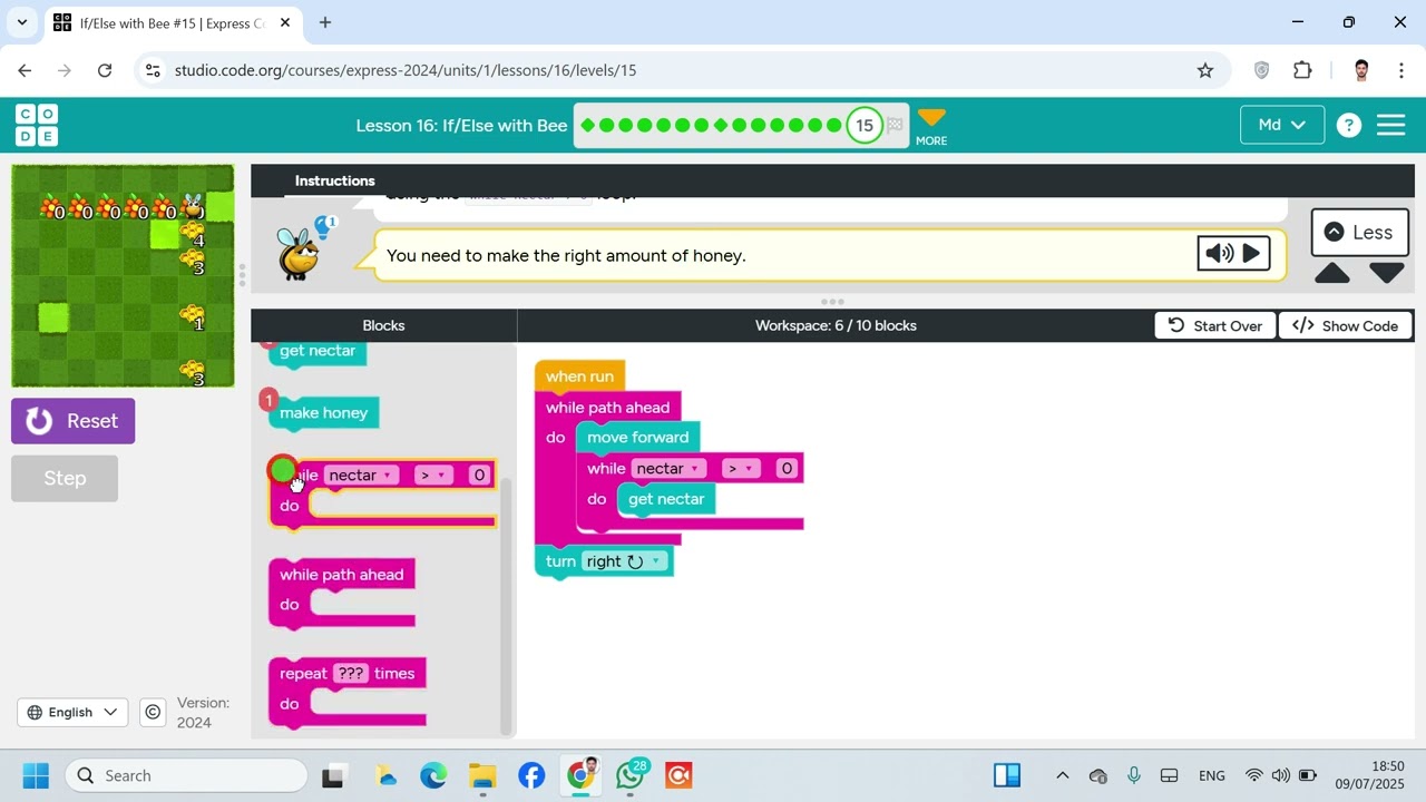Lesson 16 IfElse with Bee 15 Express Course  code org  