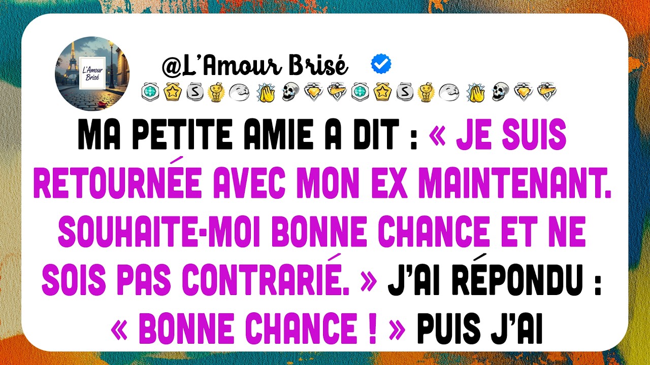 Ma petite amie m’a dit qu’elle retournait avec son ex. Je dois l’accepter. Je reste calme.