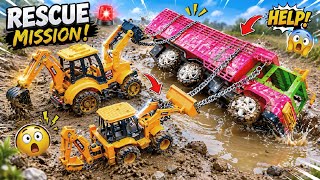 😨 Red Dumper Truck Flipped in Muddy Water  🌊 | 2 JCB 3DX Did a Dangerous Rescue 💥🛟 | Truck Video