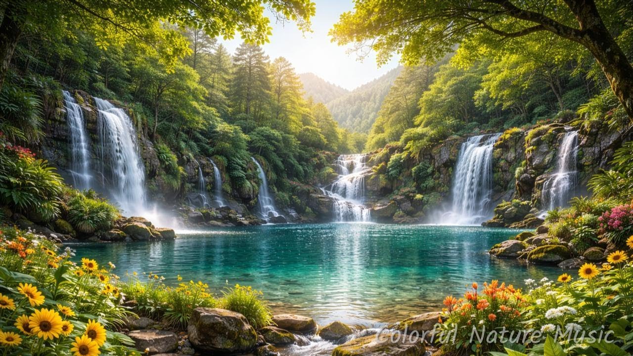 Relaxing Nature Background Music | Forest & Waterfall Scenery