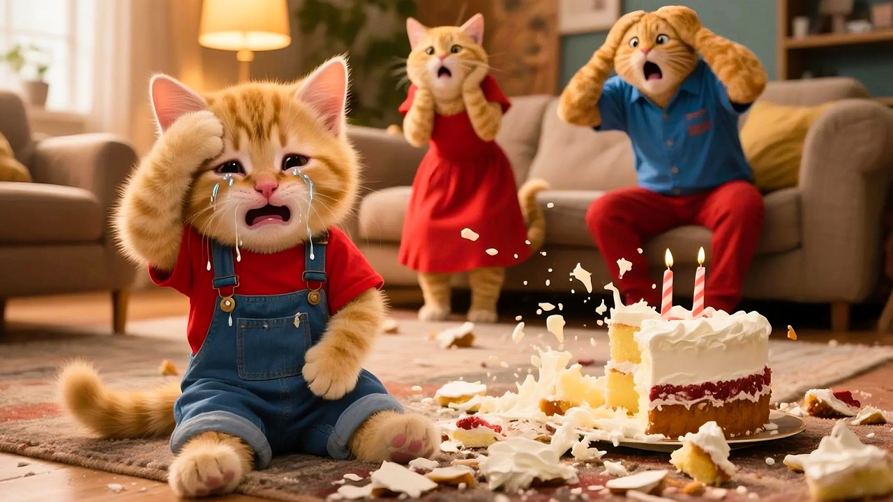 Ginger Kitten Accidentally Ruins Mama Cat’s Birthday Cake 🎂🐱😱