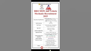 BRO MSW and Vehicle Mechanic Recruitment 2025 | New Vacancy 2025 | dailyJobs updates #shorts