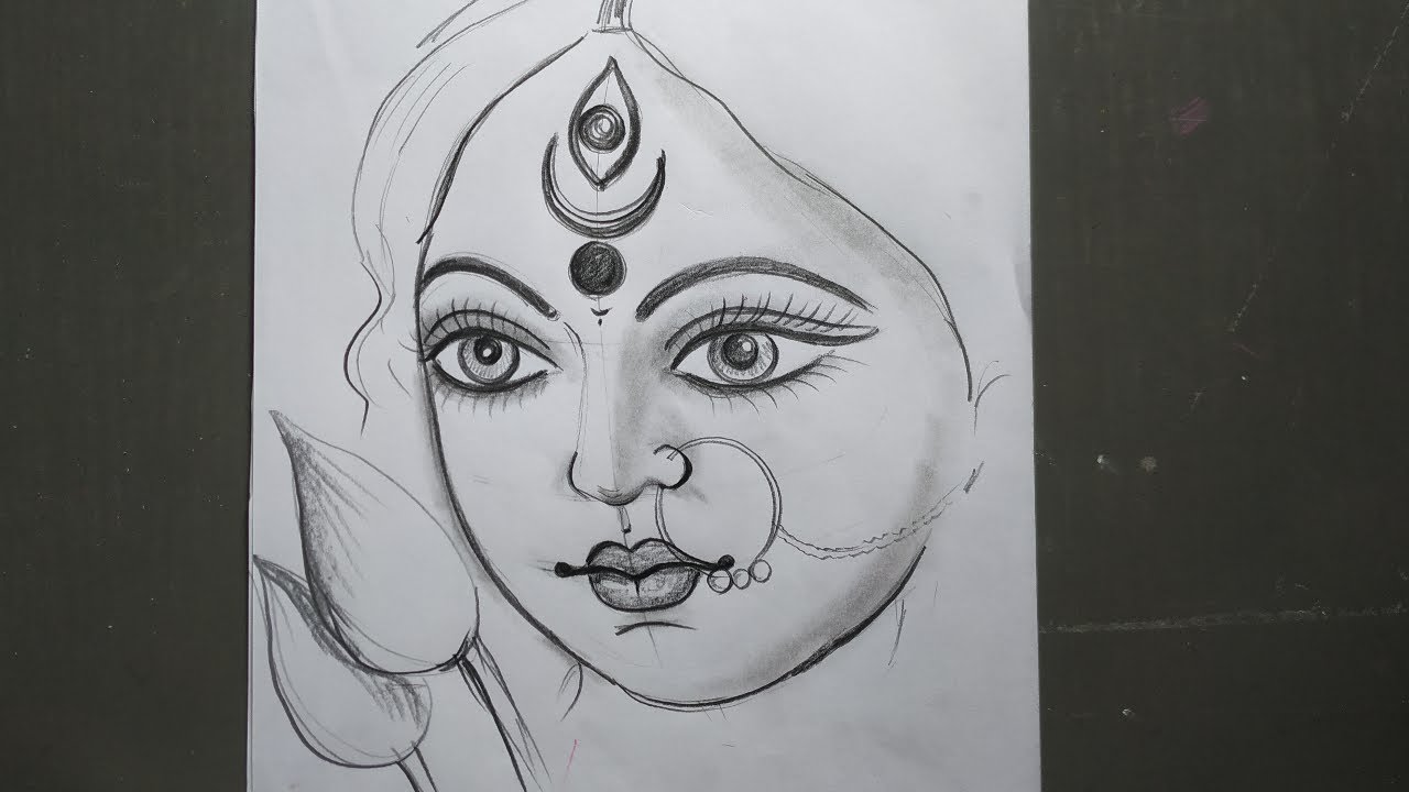 how to draw maa durga face  lion pencil sketch drawing for beginners step  by stepmaa durga drawing  YouTube