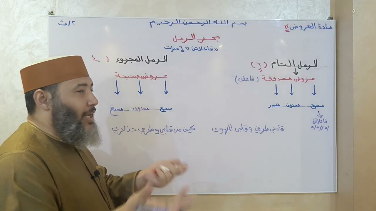 الصف الثاني الثانوي _ مادة العروض _ الدرس الثاني عشر { بحر الرمل‏‏‏ }