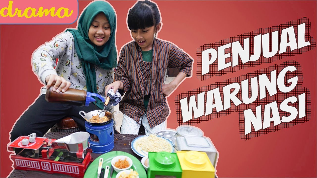 Drama parodi penjual warung nasi - Azka Mecca pretend to play cooking dishes