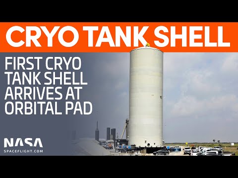 Cryo Tank Shell Moved to Launch Site - Third Launch Tower Segment Stacked | SpaceX Boca Chica