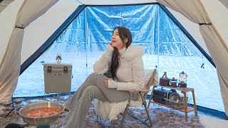 -10°C❄, Giant Tipi Tent CAMPING in Frozen Snow with Extreme Cold | Solo | Camp ASMR