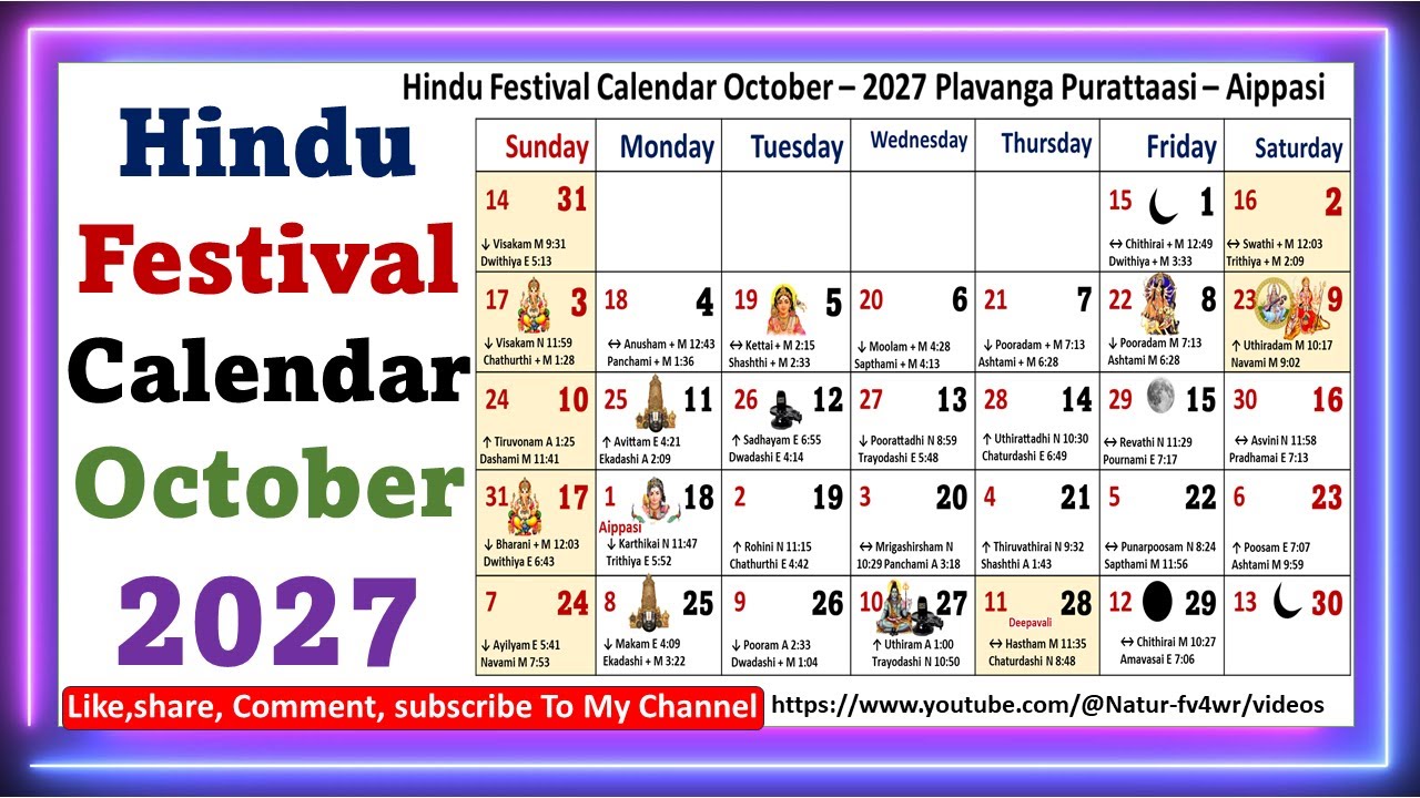 Hindu Festival Calendar October – 2027 Plavanga Purattaasi – Aippasi / #octobercalendar,