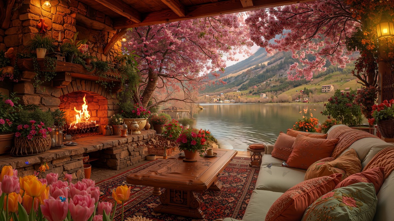 Beautiful Spring Morning at a Lakeside Cabin 🌸Gentle Piano, Cozy ...