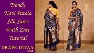 Wear Trendy Navy Patola Silk Saree With Mesmerizing Zari Border D Divaa Sarees