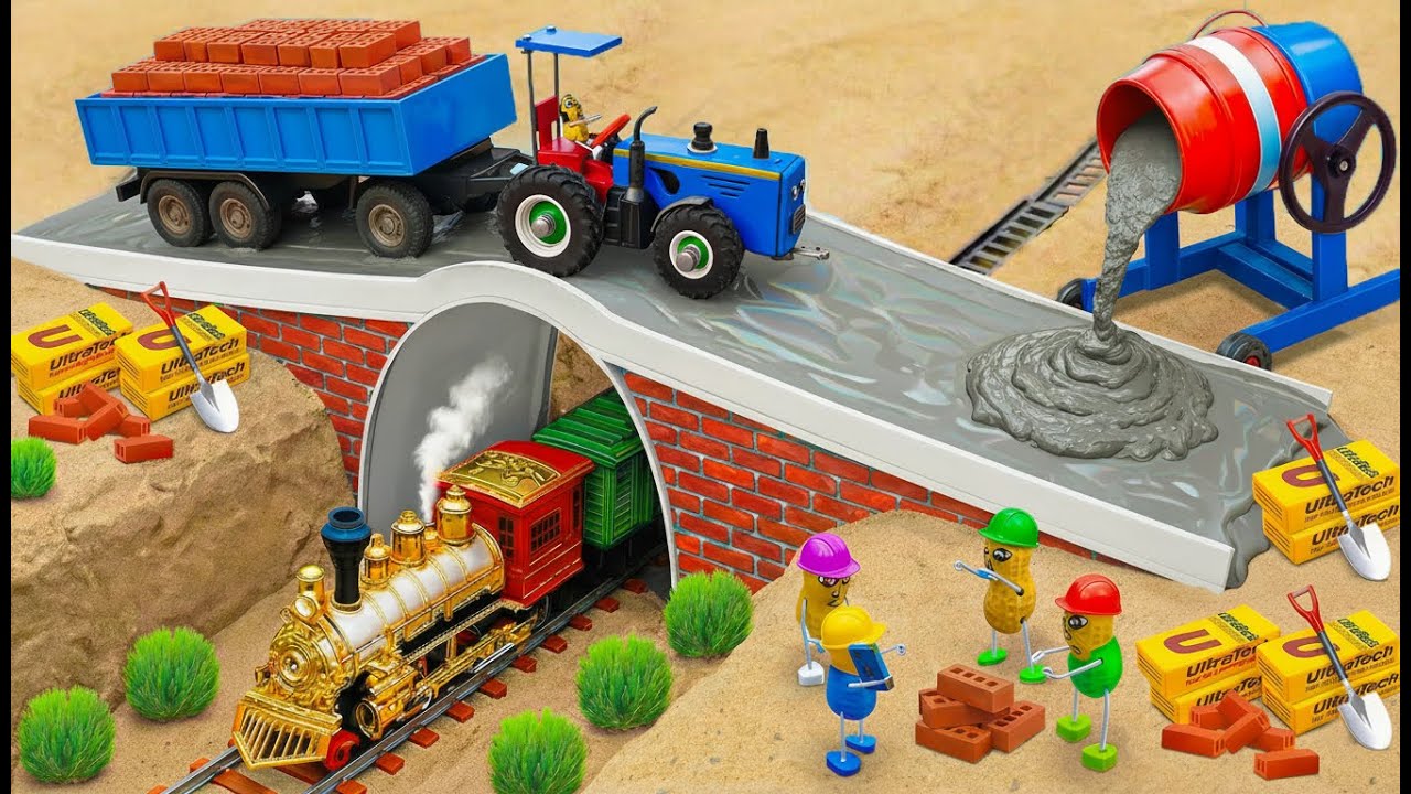 DIY Mini Tractor | Building a Beautiful Bridge Using Lots of Bricks and Cement | DIY Science Project