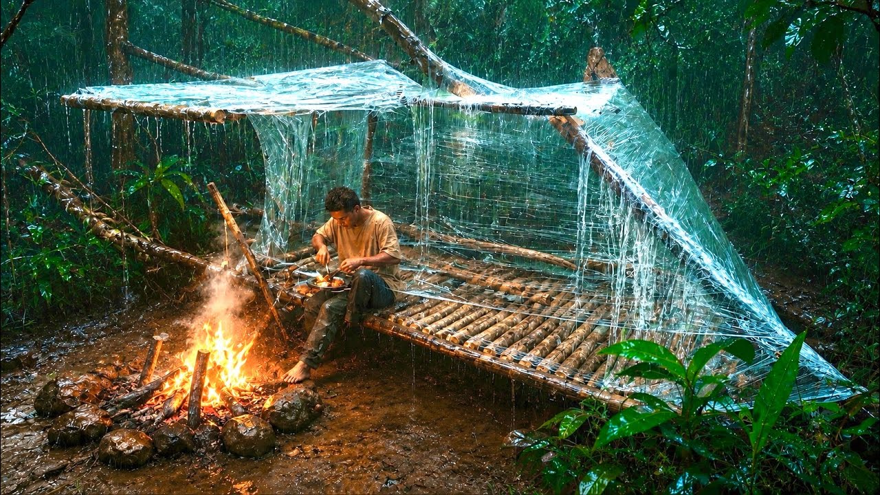 Using Plastic Wrap To Built Shelter To Protect From Rain In Advance On ...