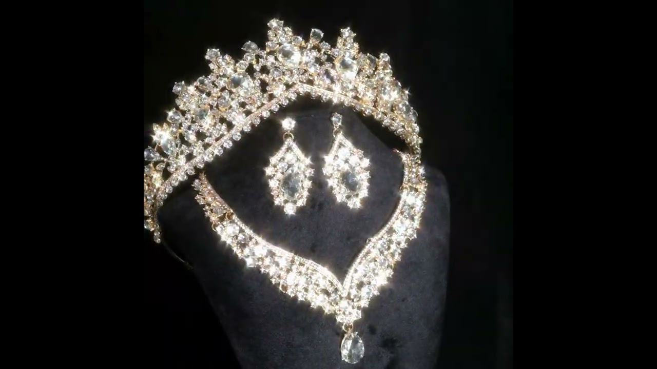 👑Elegant Rhinestone Jewelry Set Bridal Wedding Crown Necklace Earrings Set Prom Party Women's Gift