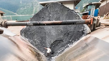 Barge unloading 2550 tons of large cobblestone - Long relaxing video - Vlog of work on barge