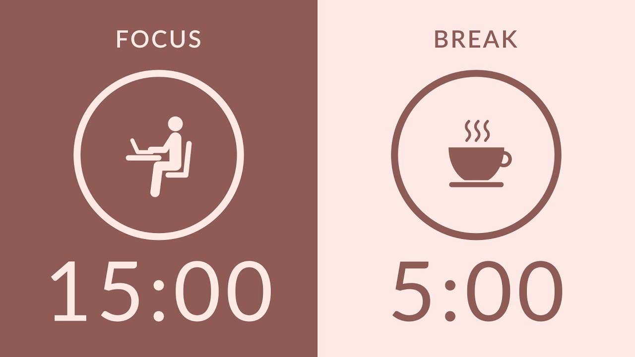 15/5 Pomodoro Timer with Brown Noise 🎧 1-Hour Study with Me for Deep ...
