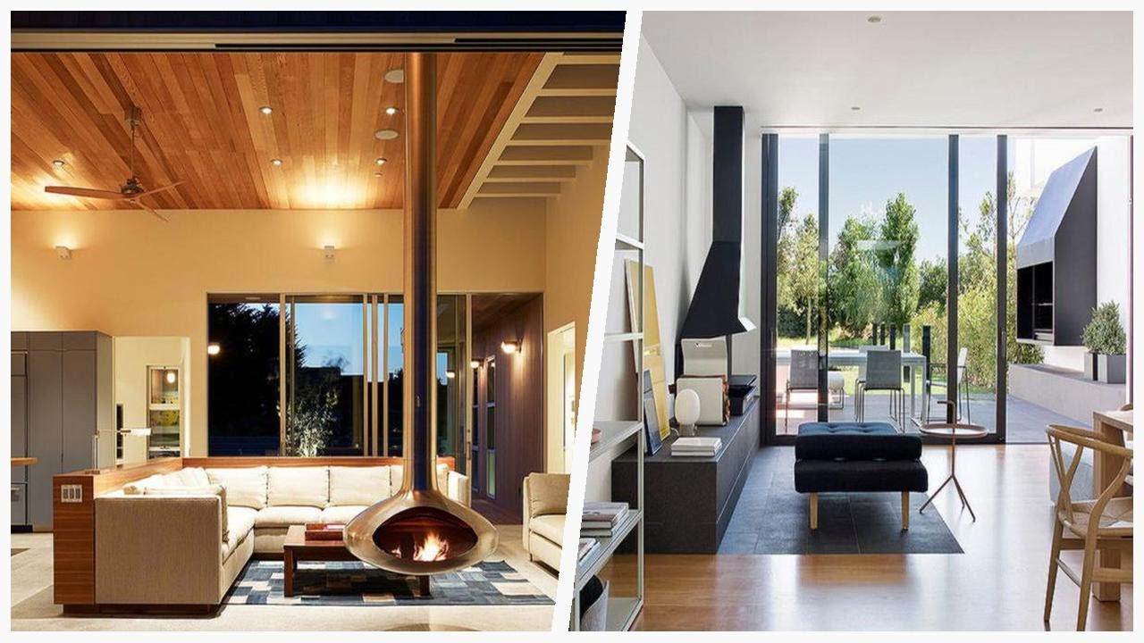 75 Living Space With A Hanging Fireplace And A Metal Fireplace Design Ideas You'll Love 🔴