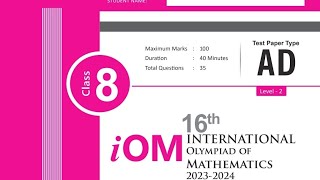 SilverZone IOM Class 8 Level 2 Question Paper 2023–24 | With Answer key #silverzoneolympiad 