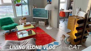 Vlog 거실 인테리어_이케아 새테이블 새의자로 교체 _제 가구 구독자  당근해요_트롤리 공구