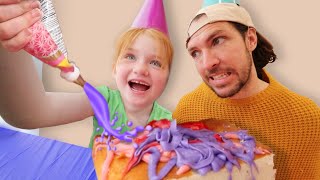 Adley NO HANDS Cake Decorating!!  Sneaking inside dads work for Surprise Spacestation BiRTHDAY PARTY