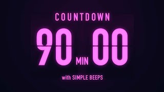 90 Minute Countdown Timer ⏳ Flip Clock with Low Beeps Every 5 Minutes 🟣