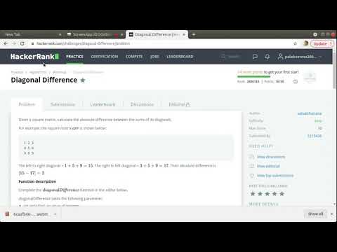 Diagonal Difference| C++ |Hackerrank problem