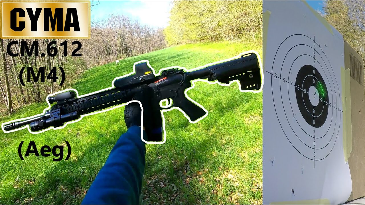 Airsoft (CM.612) M4 aeg (CYMA) unboxing, review, range and Chrono test.
