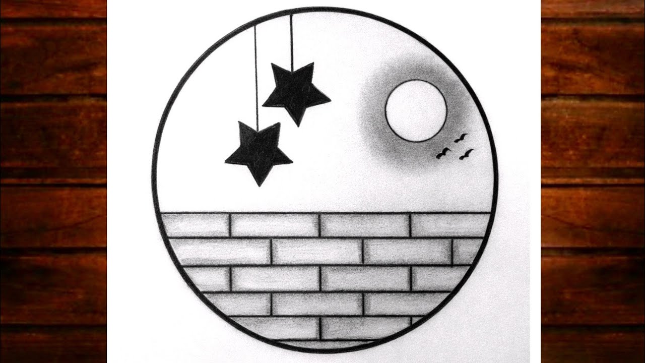 Easy circle scenery drawing /Easy drawing ideas for beginners/ How to draw pencil sketch drawing