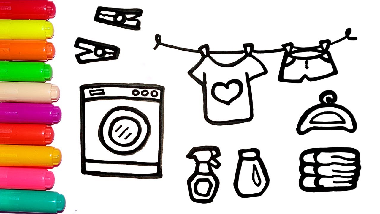 Washing machine Drawing, Coloring and Painting for Kids How to draw a