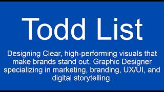 Graphic Designer Portfolio Introduction | Marketing, Brand & UX Design | Todd List