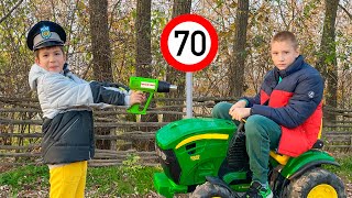 Driving full speed Tractor Power Wheel.  How to be safe on the Road | Kidscoco Club