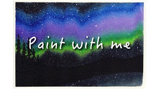 Northern Lights Simple Watercolor Painting | オーロラを水彩絵の具で描く