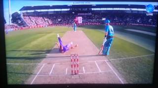Jake reed stacks it while bowling