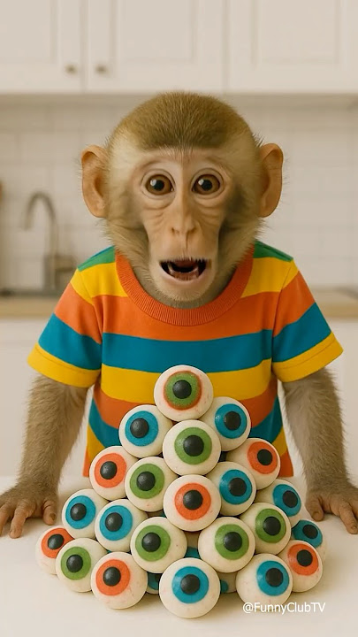 baby monkey eating gummy eyeballs 😋