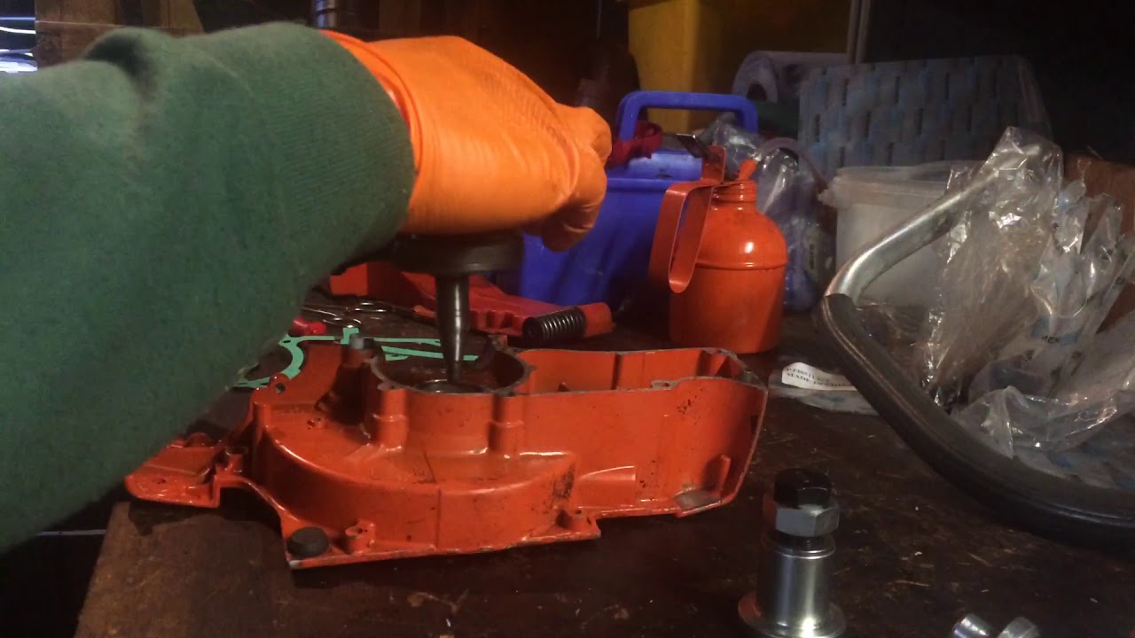 Husqvarna 365 flywheel side case crank install - YouTube