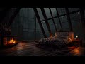 🌧️Cozy Attic Bedroom Ambience w/  crackling fireplace out cold storm forest for rest and sleep