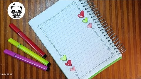 كيفية تزيين الدفاتر المدرسية للبنات من الداخل على شكل قلوب رسم سهل  notebook cute border design