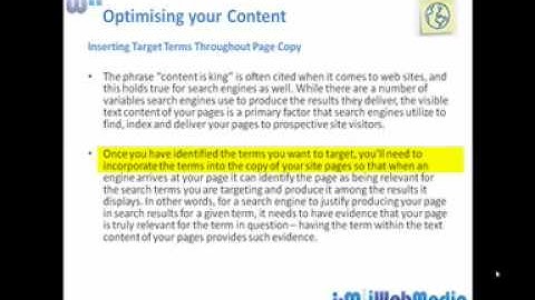 SEO Content Optimisation - SEO Fundamentals Series 3 of 9 by iWeb Media