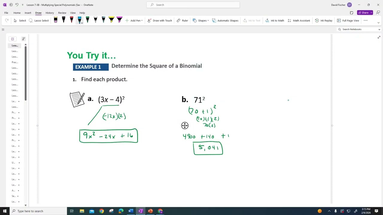 Lesson 7-3B Multiplying Special Polynomials (Savvas)