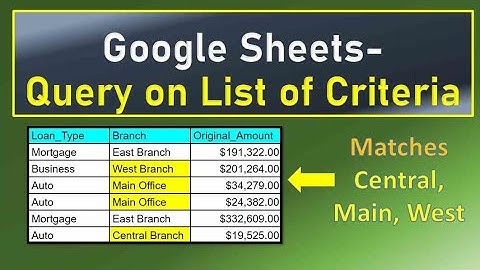 Google Sheets Query on a List of Criteria