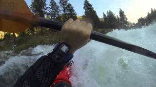 Main Payette River, Go Left Hole, 40+ second Surf, white water kayaking Carnage + Swim