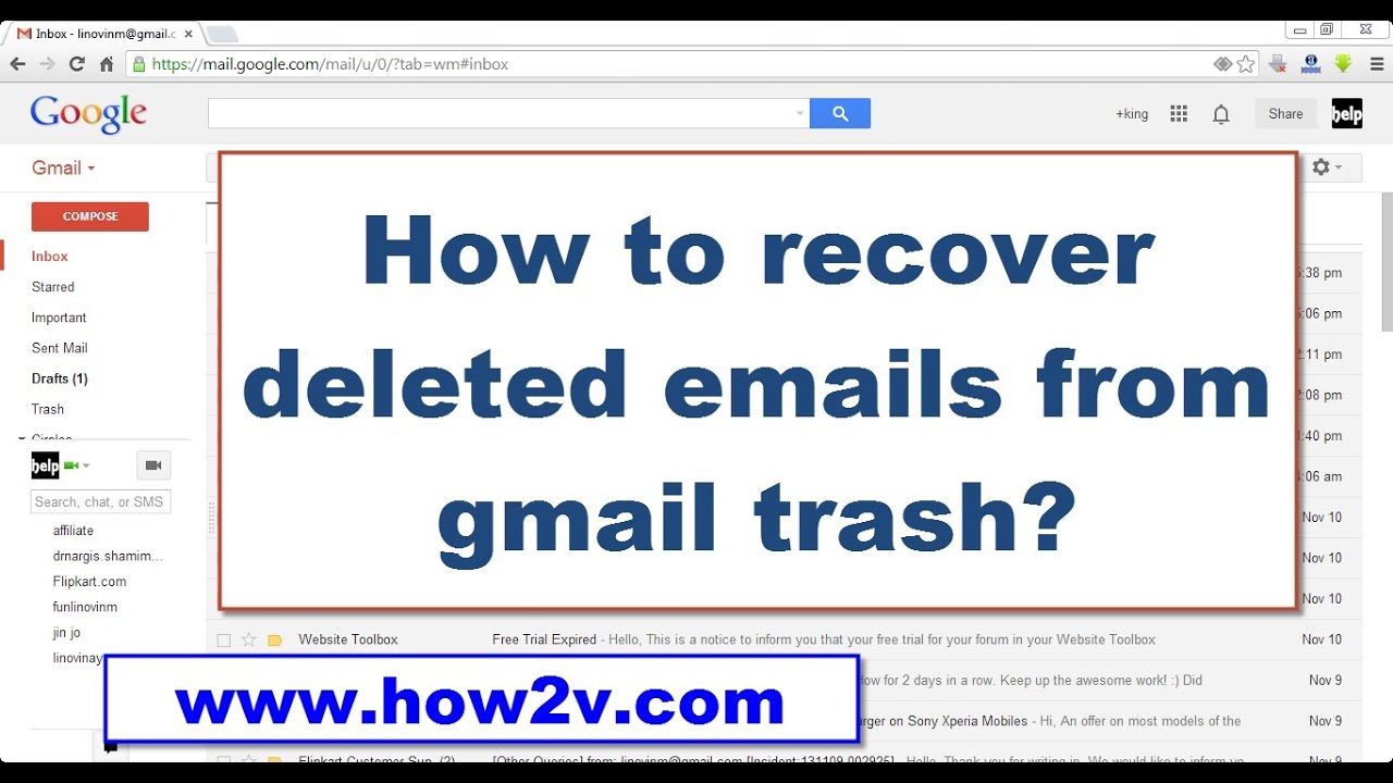 How To Recoverrestore Deleted Emails From Gmail Trash Youtube