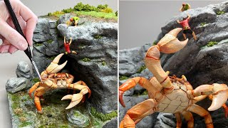 MONSTER CRAB Attacks Climbers! Resin Diorama, Polymer Clay