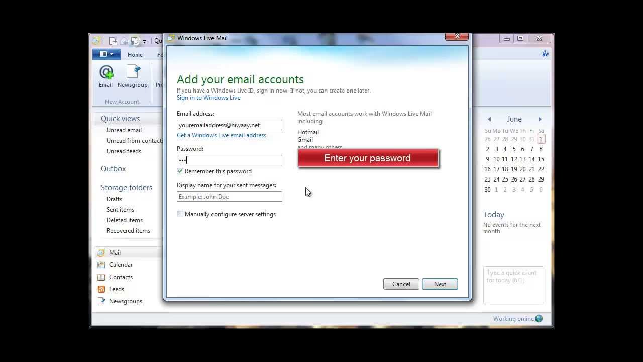 comcast incoming mail server windows live mail pop3