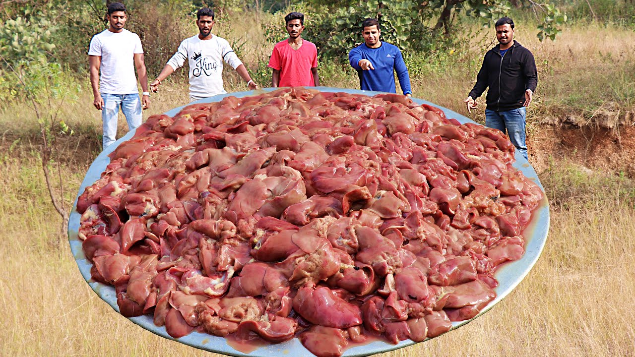 CHICKEN LIVER EASY FRY | PREPARING 15 KG OF CHICKEN LIVER RECIPE IN THE WILD
