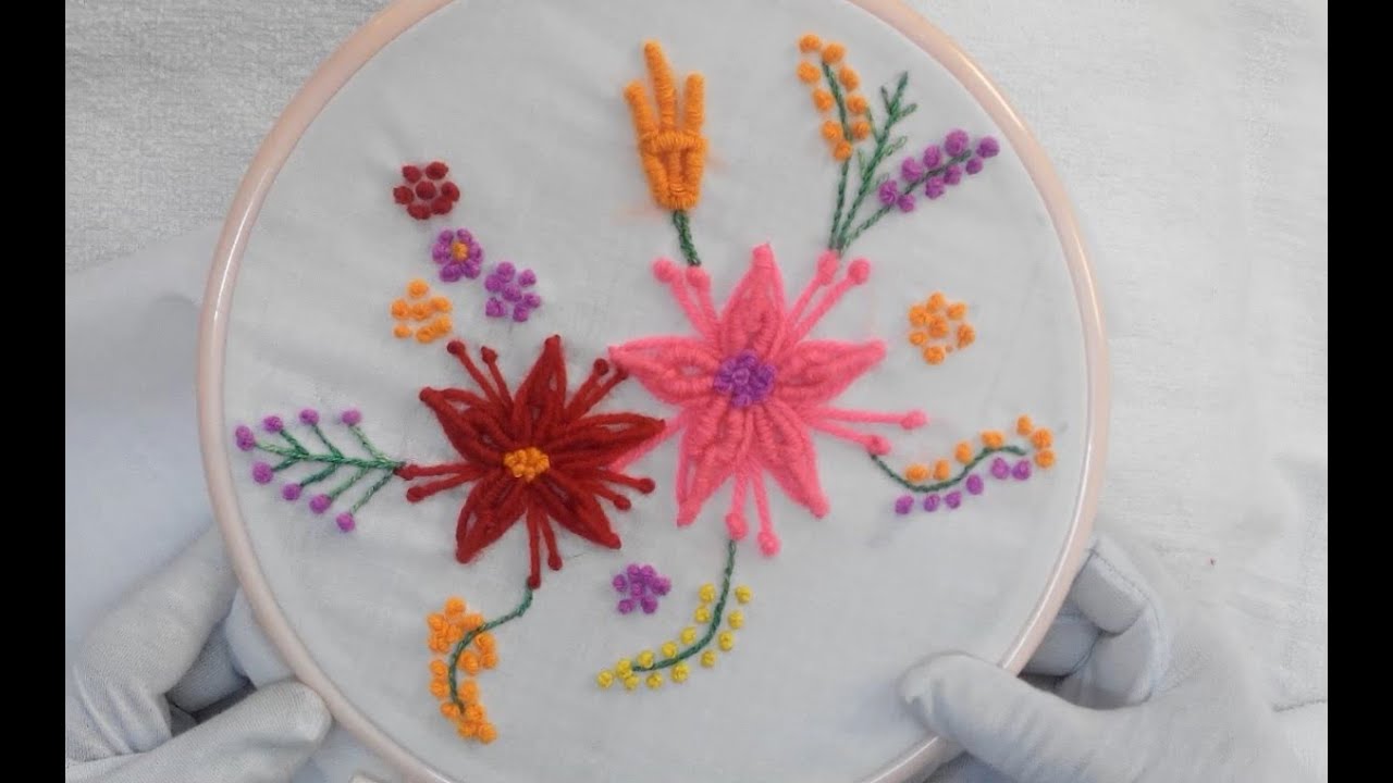 Hand Embroidery - Wool Bullion Flower Stitch - YouTube