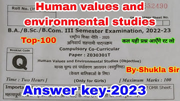 🔴Live आज रात 8 बजे | Human values and environmental studies solved paper-2023 | M.imp 100 mcqs notes