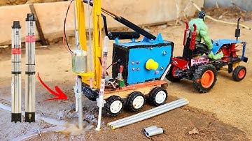 diy tractor mini borewell drilling machine | science project | submersible water pump / DC motor...