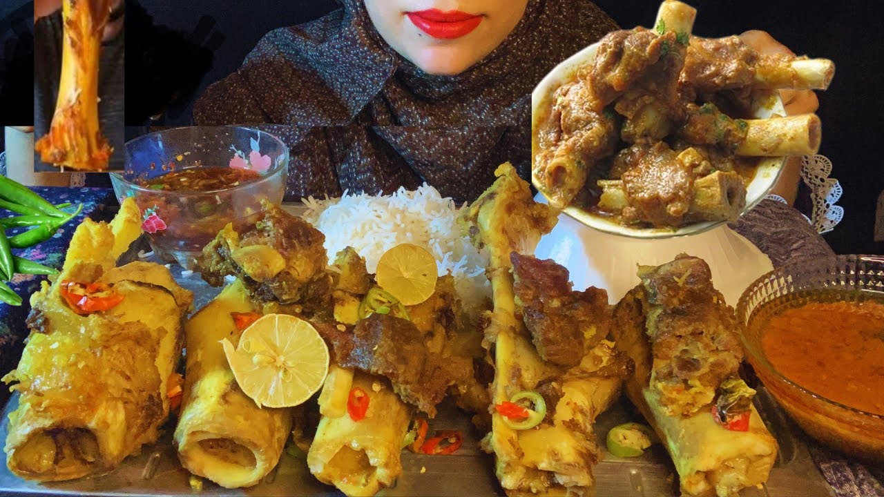 Asmr: Eating Spicy Nalli with Hot Sauce || Bone Marrow || Bone Meat || Curry with Rice || Mukbang.